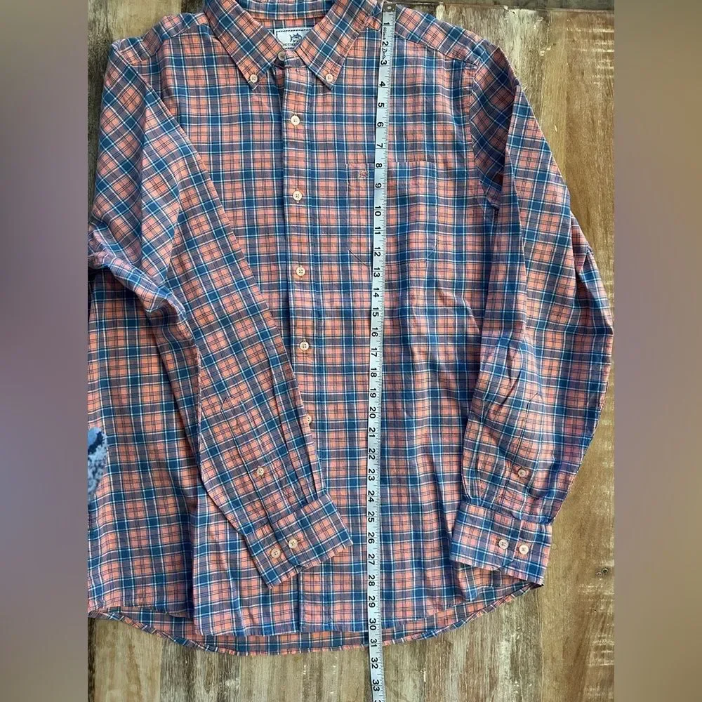 Southern Tide Linen Blend Trim Fit Plaid Button Down Shirt Pink & Blue, Large
